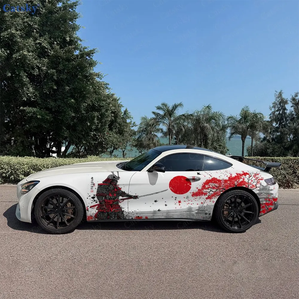 Car Accessories Japanese - 2pcs Watercolor Japanese Samurai Car Side