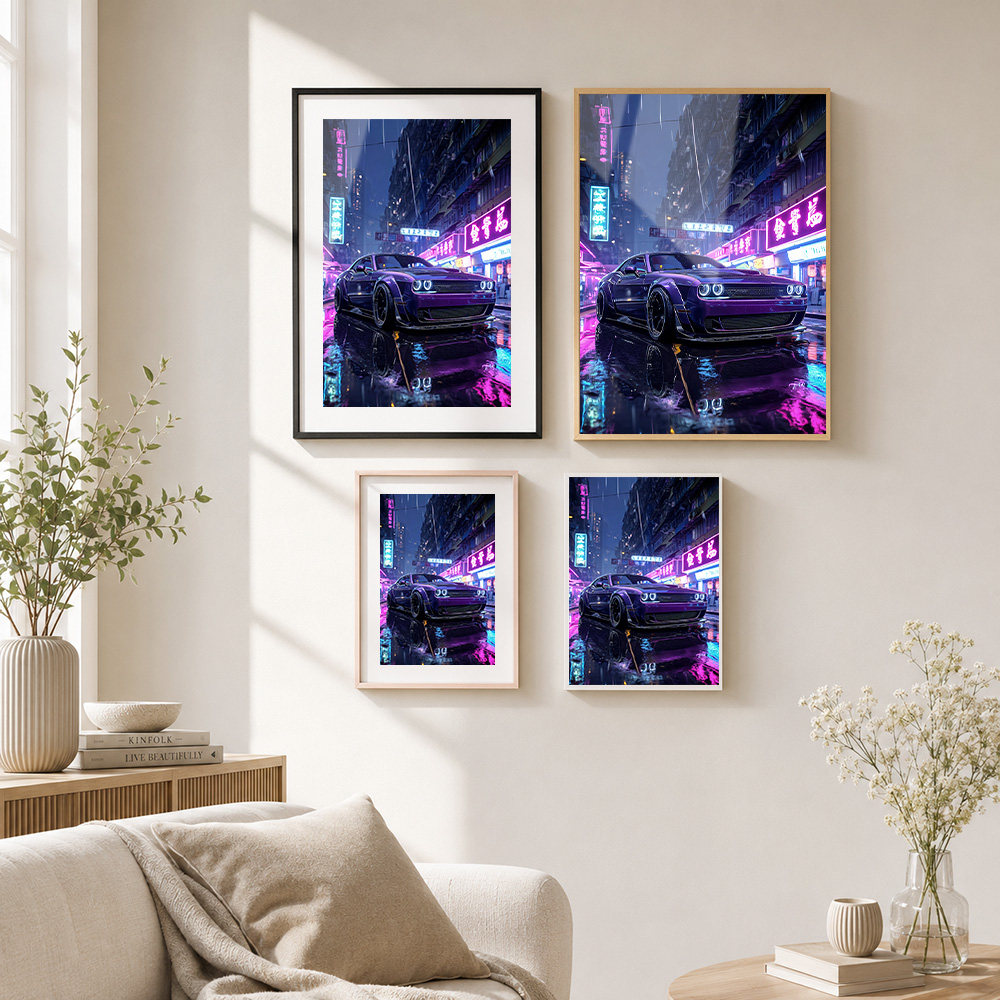 Purple Car In Neon Cityscape F - Car Mirror ulasan dan harga